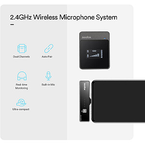 Godox MoveLink LT2 Microphone Wireless Lavalier with 2 Mic for iphone